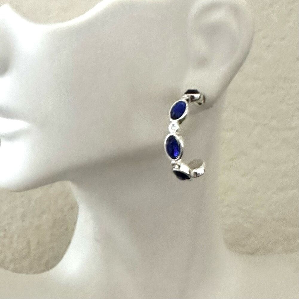 Avon Sapphire blue silver tone Hoop Earrings - Picture 2 of 8